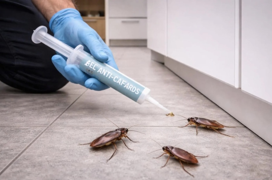 Traitement professionnel par gel appât contre les cafards et les blattes dans une cuisine